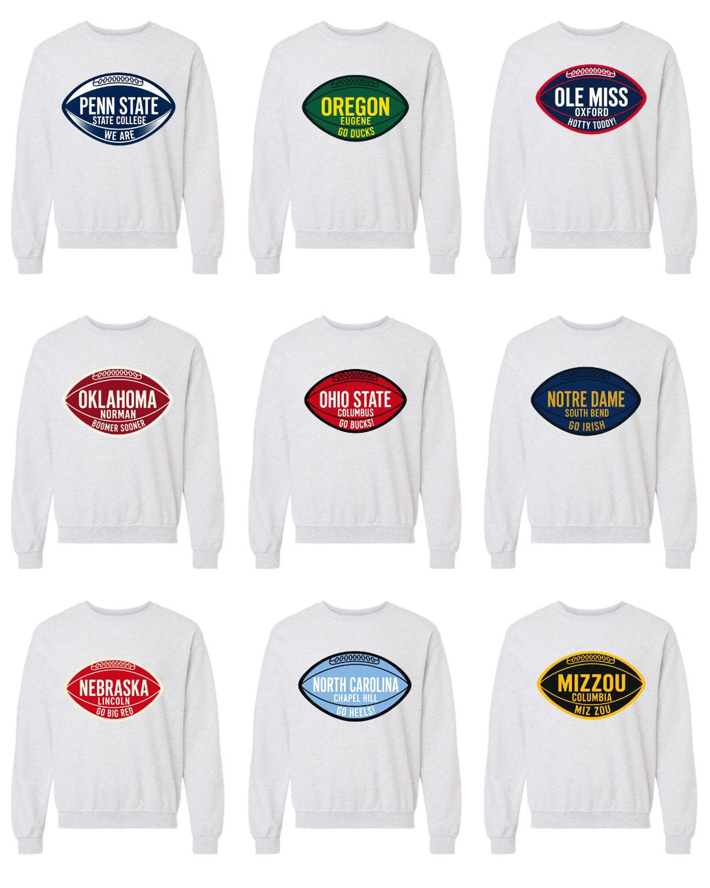 COLLEGE FOOTBALL CREWNECKS
