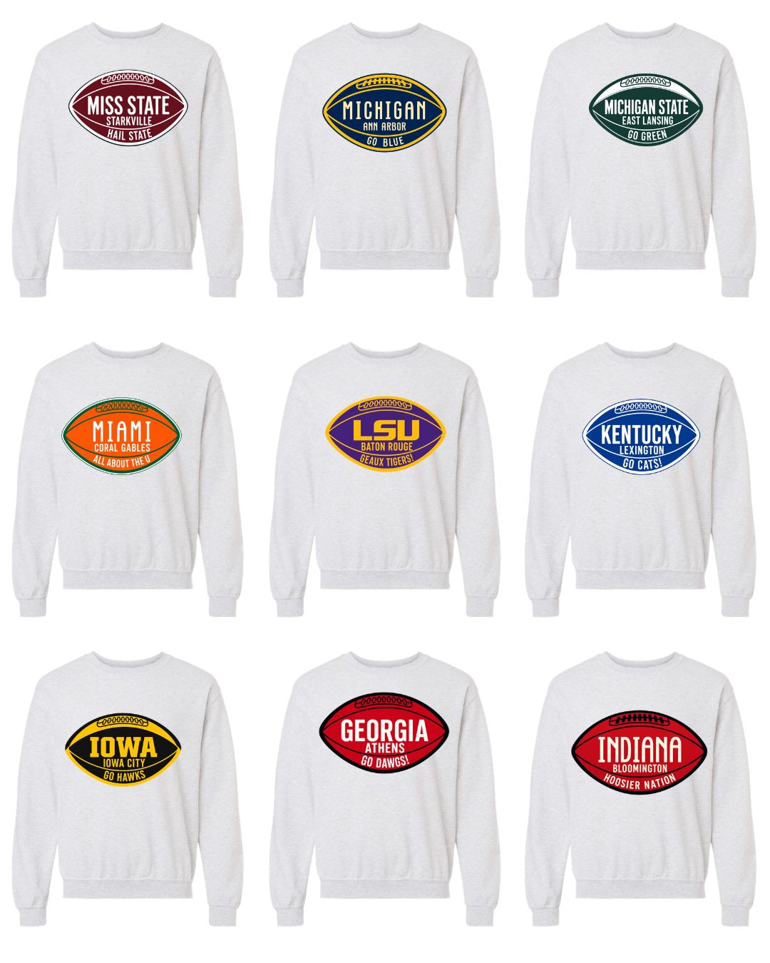COLLEGE FOOTBALL CREWNECKS